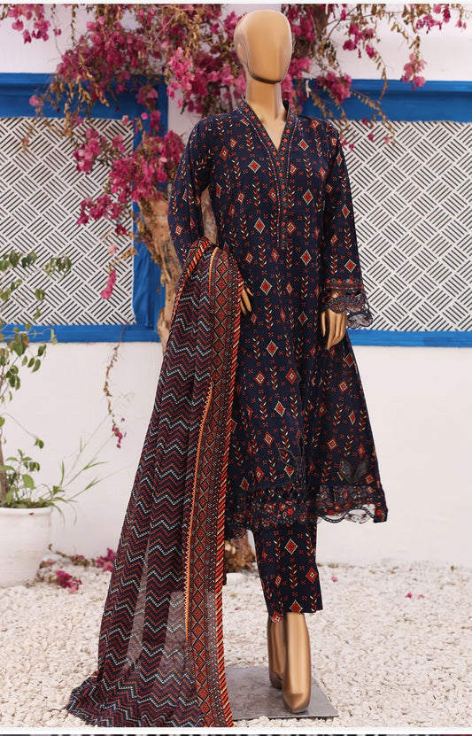 Three Piece Lawn Trouser Suit - Purply Blue - Bin Saeed