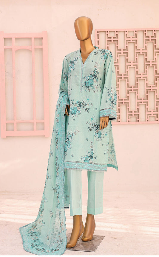 Three Piece Lawn Trouser Suit - Blue - Bin Saeed