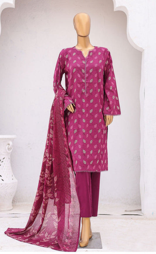 Three Piece Lawn Trouser Suit - Magenta - Bin Saeed