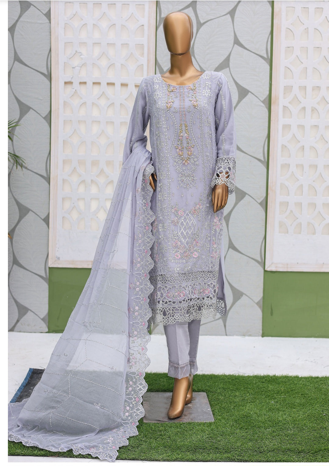 Bin Saeed Luxury Chiffon Embroidery Fancy Shirt, Trouser and Dupatta