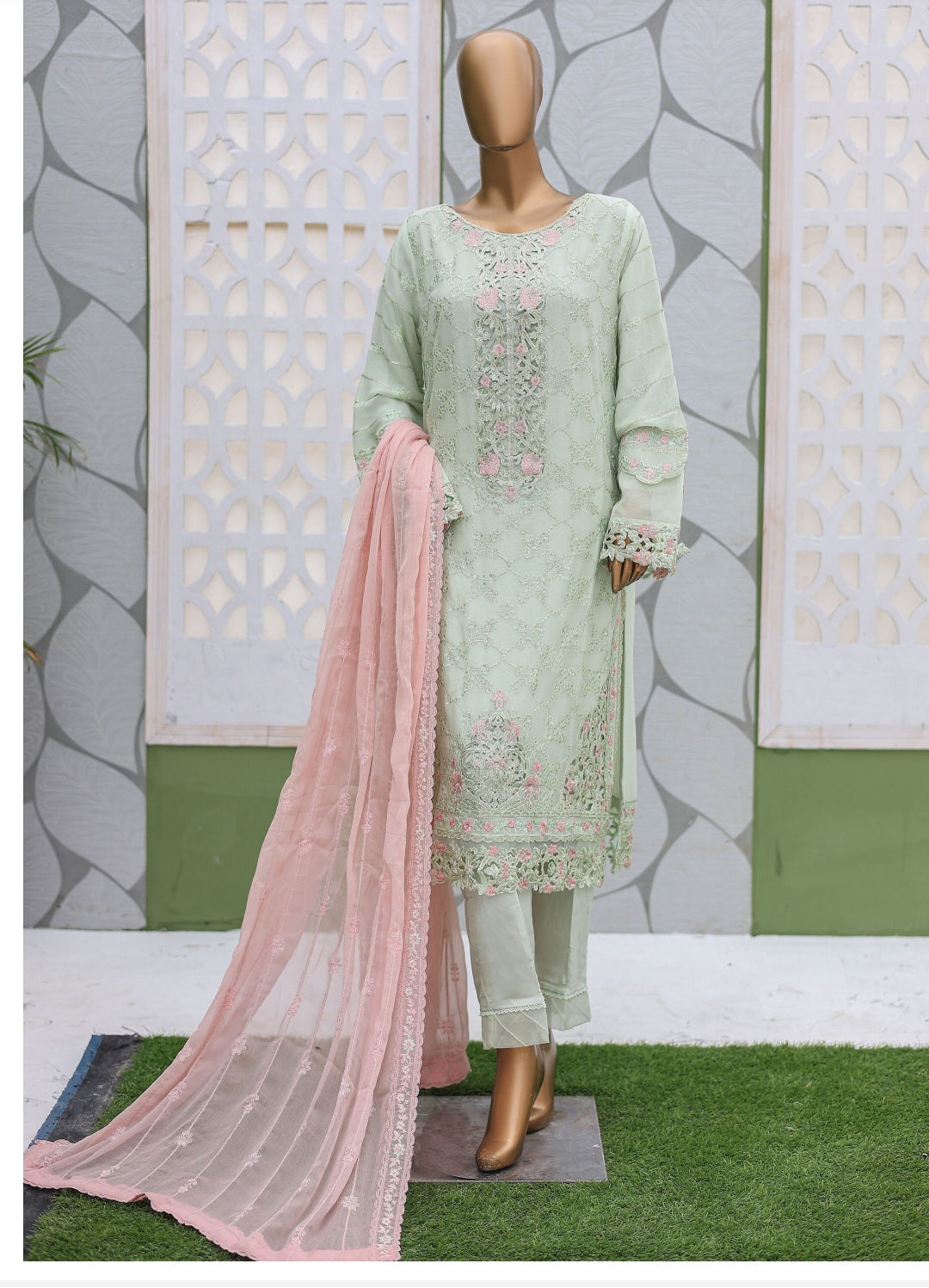 Bin Saeed Luxury Chiffon Embroidery Fancy Shirt, Trouser and Dupatta